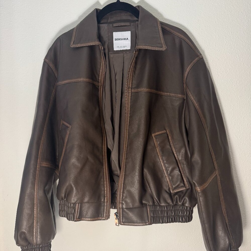 NWOT Bershka faux leather oversized jacket in brown